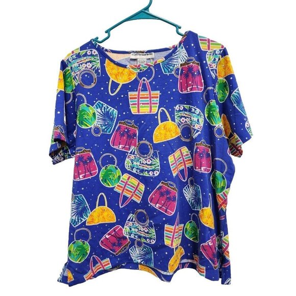 Cathy Daniels Tops - Cathy Daniels Womens Purse Print T-Shirt  Size 1X Blue Rhinestone Short Sleeve